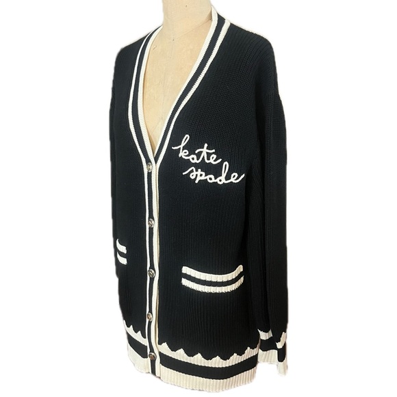 Kate Spade Oversized Logo Cardigan Black & White - Picture 5 of 16